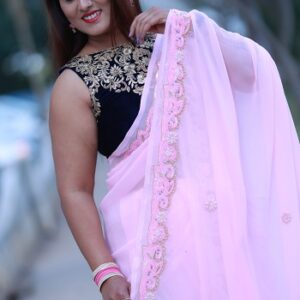 Peach Chiffon Saree With Zari Woven Border